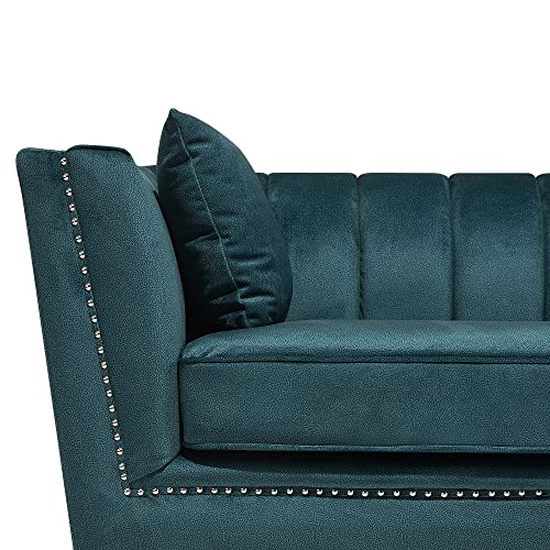 Beliani Sofa aus Samtstoff Blau-Grün 3-Sitzer modernes Wohnzimmer-Sofa Gaula – Bild 8