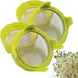 Sprouting Lids, Plastic Sprout Lid with Stainless Steel Screen for Wide Mouth Mason Jars, Germination Kit Sprouter…