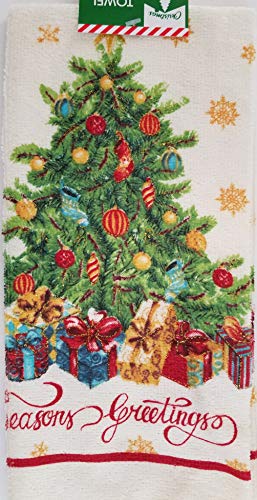 Christmas Linen ‘Seasons Greetings’ Pot Holders, Oven Mitts, Towels Christmas Trees, Select Item(s) (Towels)