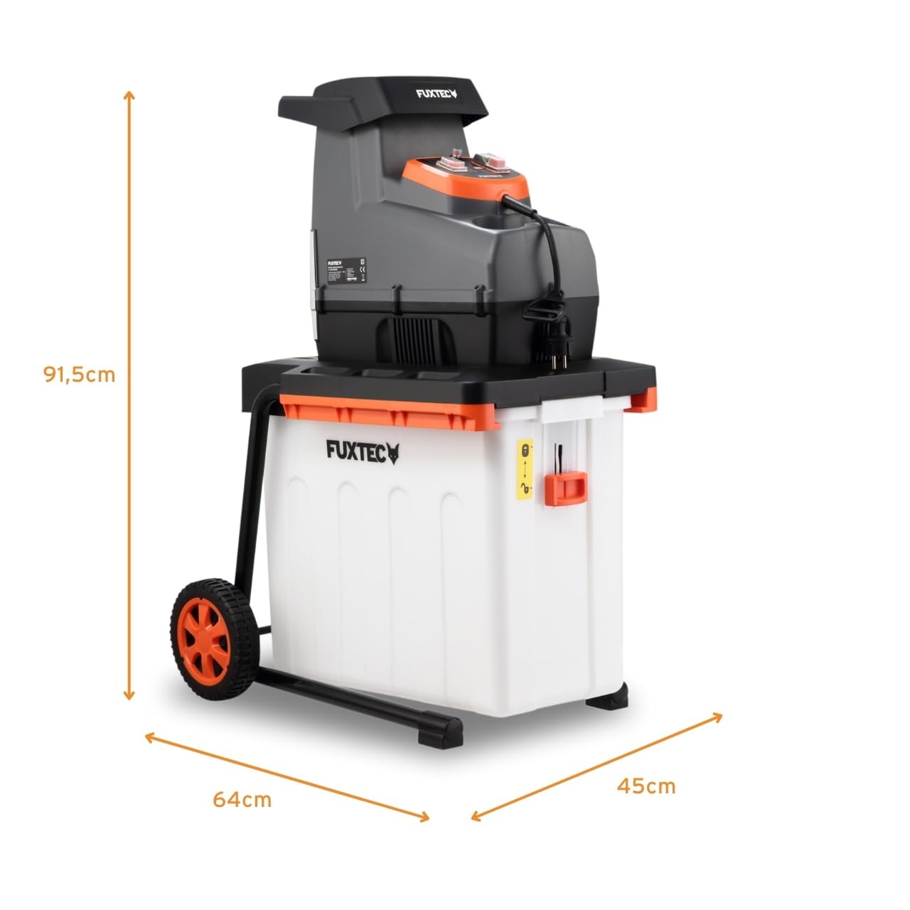 FUXTEC Broyeur de végétaux électrique FX-EGH2800B – 2800 W, système de Coupe à Rouleaux Silencieux – Bac 60 L, Coupe Jusqu’à 44 mm, Marche Avant/arrière, Protection IPX4