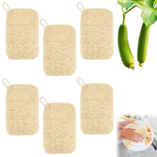 6 Piezas Lufa Natural Estropajo 9 X 14 cm, Loofah Sponge, Estropajo de Lufa Natural Cocina Resistente a Las Manchas, Repelente Al Aceite, Muy Absorbente, para Cuartos de Baños/Cocinas/Encimeras