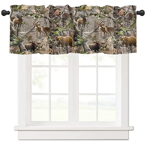 Alageo Deer Windows Valances Curtain Wildlife Deer Elk Kitchen Valances Rod Pocket Camouflage Tree Forest Window Treatment Short Topper Curtains For Kitchen Bedroom Living Room,54 By 18 Inch #TOP11