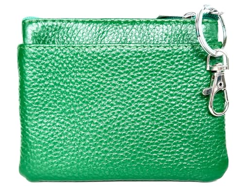 Image of Women's Small Leather Coin Purse with Key Ring and Snap Hook, iToolai Mini Change Card Case Wallet Pouch with Keychain, 19 Bright Green, One Size (4.33 inchx 3.54 inch), Keychain Coin Pouch With Snap Hook