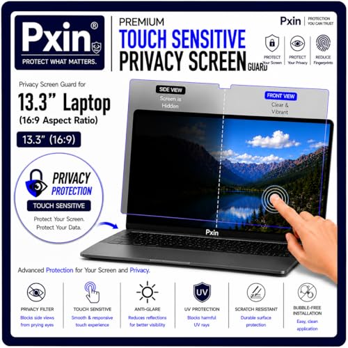 Image of Pxin Aura | 13.3 Inch (16:9) | Touch Sensitive Privacy Screen | Anti Blue | Anti Glare | UltraThin for Hyper Touch | Anti UV | Privacy Filter compatible with HP /Dell /Lenovo /Asus /Acer