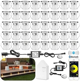 RGB Led Decking Lights 12V 0.5W Waterproof IP67 Ø30MM - Bluetooth Mesh Led Plinth Light Kits for Terrace/Patio/Path/Wall/Garden/Decoration, 20 Packs
