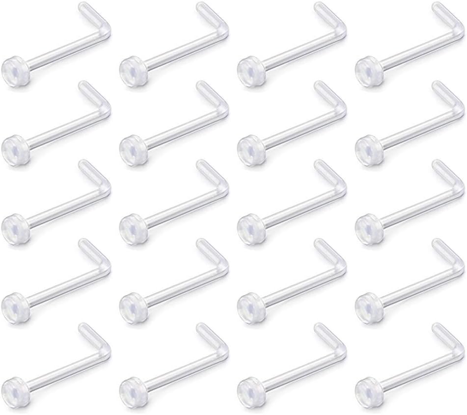 D.Bella 18g 20g Clear Nose Ring Retainer Bioflex L Shape Nose Rings Studs Piercing Jewelry