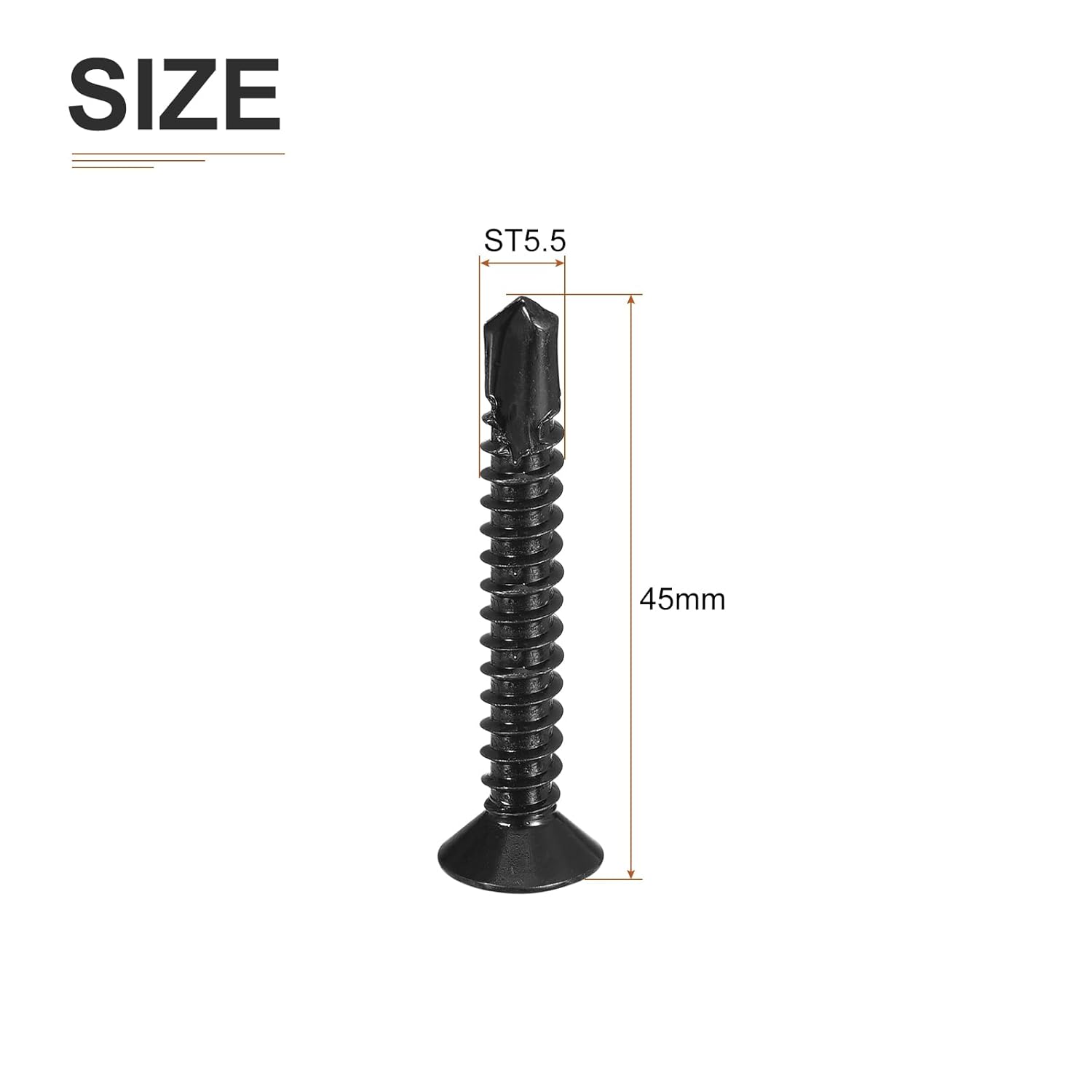 DTGN 100Pcs ST5.5x45mm Self Drilling Screws, 410 Stainless Steel Flat Head Phillips Sheet Metal Screw - Good for Wood to Metal, Furniture - Black