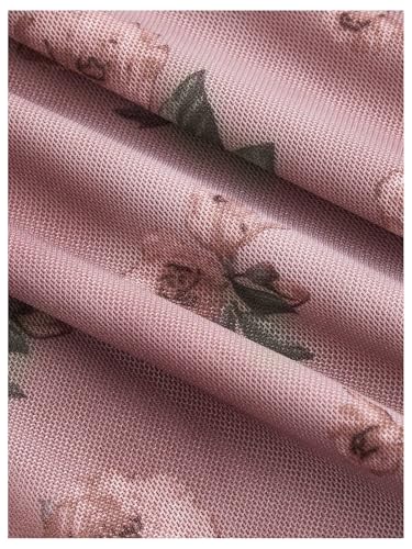 Image of Floerns Women's Rose Floral Print Mesh Midi Dress Fishtail Hem Vacation Bodycon Dresses