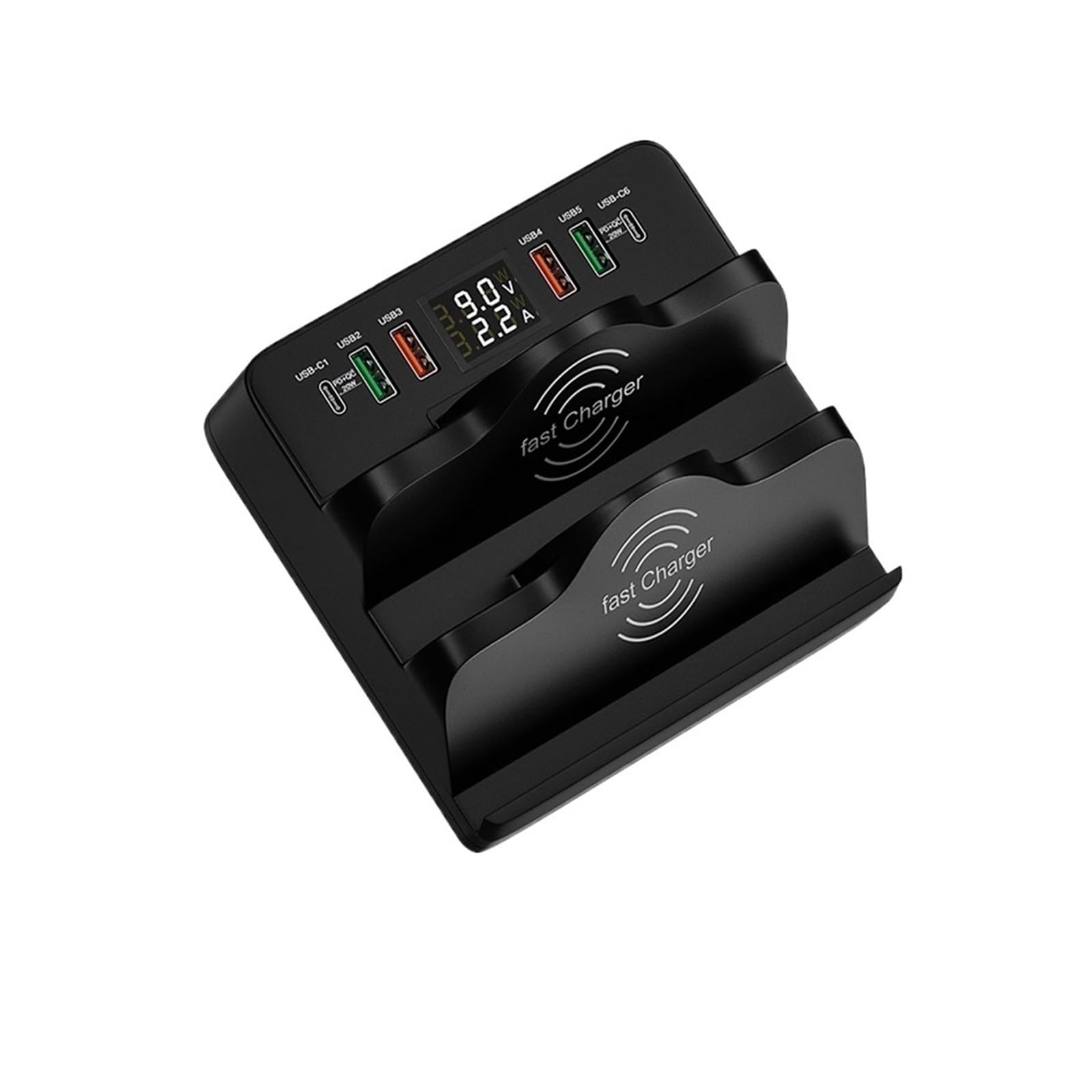 Ładowarka USB 80 W z podwójną indukcyjną bezprzewodową podstawką ładującą, 6 portów stacjonarnych QC3.0 PD szybka ładowarka, stacja ładująca USB C