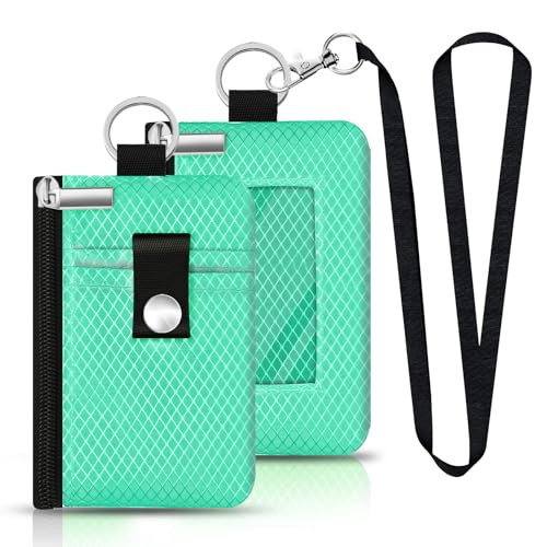 Image of Minimalist RFID Blocking Small Wallet with ID Window,WaterResistant Zip Id Case Wallet with Lanyard Keychain for Cards,Cash,Travel,Women,Men (Mint Green)