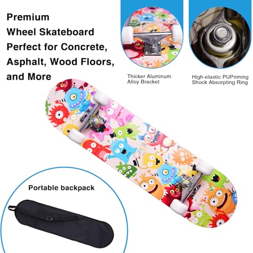 Image of Skateboards for Beginners Kids Boys Girls and Adults,31''x8'', 7-Layer Maple, Double Kick Concave, Fascinating Cool, Solid&Durable