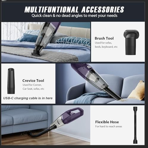 Image of Handheld Vacuum Cordless - 3-In-1 Hand Held Vacuum Rechargeable With 8KPa Suction, Lightweight 1.7 Lbs Handheld Vac, Quick Dust Removal & Cleaning Tool With Accessories Storage For Car, Kitchen & Home