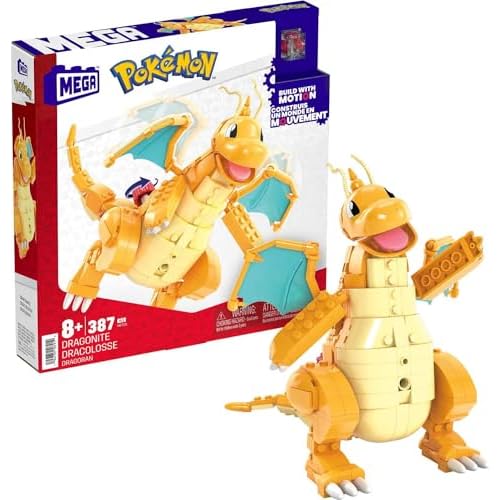MEGA Pokémon Coffret de Construction Dracolosse de 388 pièces Dont la Nouvelle Brique de Mouvement pour animer la scène, Jouet Enfant, Dès 8 Ans, HKT25