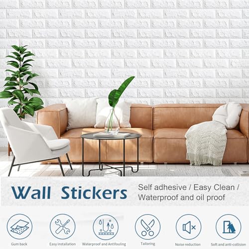 GHIBFBT Feuchtraumtapeten Bad, 70cmx1000cm Selbstklebend Isolation Tapeten, Stein Imitation, Selbstklebende Tapete, 3D Selbstklebend Wandpaneele für Schlafzimmer Badezimmer Küche (Weiß)