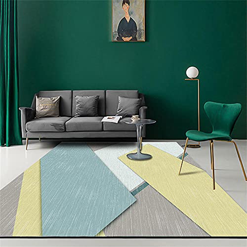 Tapis 160X230cm graphique géométrique moderne vert canard gris jaune - 2