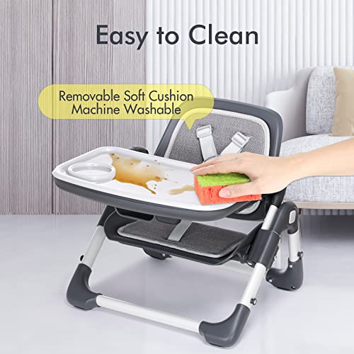 Booster Seat Portable High Chair Toddler Booster Feeding Seat for Baby with Removalbe Tray Height Adjustable 5 Point Harness Indoor/Outdoor Use Easy to Wipe Clean - Thumbnail 7