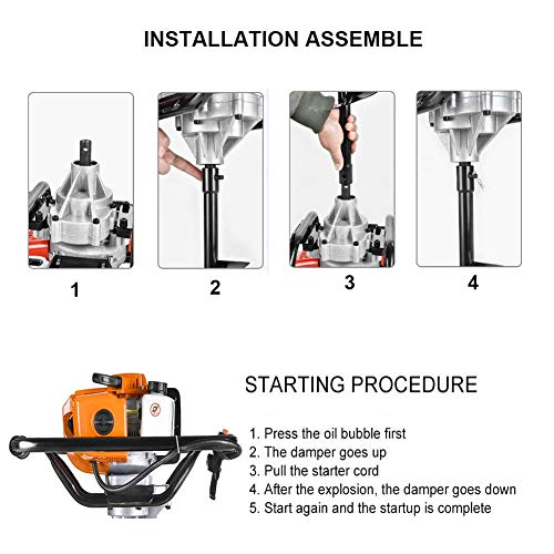 SALEM MASTER Gas Powered Post Hole Digger Earth Auger Drill 52CC 2 Stroke with 3 Auger Bits + Extension Bar for Fence and Planting - Thumbnail 4