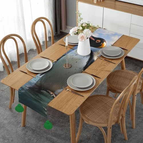Chemin de table rustique 35,6 x 152,4 cm avec pompons et imprimé pingouin de mer