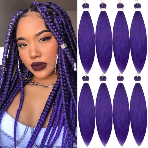 Pelo trenzado preestirado morado de 26 pulgadas con 8 paquetes de cabello sintético suave