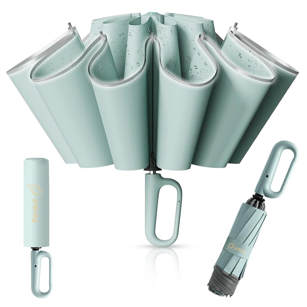 Large Umbrella for Men Women with Reflective Strap, 50'' Automatic Open/Close Windproof Travel Folding Umbrella, Reinforced 10 Dual Ribs, 99 UV Protection Umbrella with Carabiner Handle Design