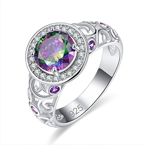 Emsione Created Rainbow Topaz 925 Sterling Silver Plated Halo Plated Womens Ring
