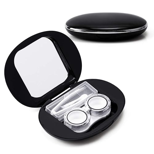 ofone Estuche para lentes de contacto, bonito soporte ovalado para lentes de contacto, estuche de viaje con herramienta de extracción, espejo y