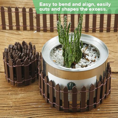 ORTIZA&reg; 2Pcs Miniature Garden Fence Decorative, 90cm Length Wood Picket Fence for DIY Miniature Garden, White & Brown Decorative Fence, Garden Fencing for Plant, DIY Miniature Fairy Garden Decor