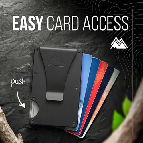 Image of Mountain Voyage Co Minimalist Wallet for Men & Women - Slim RFID Wallet, Scratch Resistant, Credit Card Holder & Money Clip, Easily Removable Money & Cards, (Black Titanium)