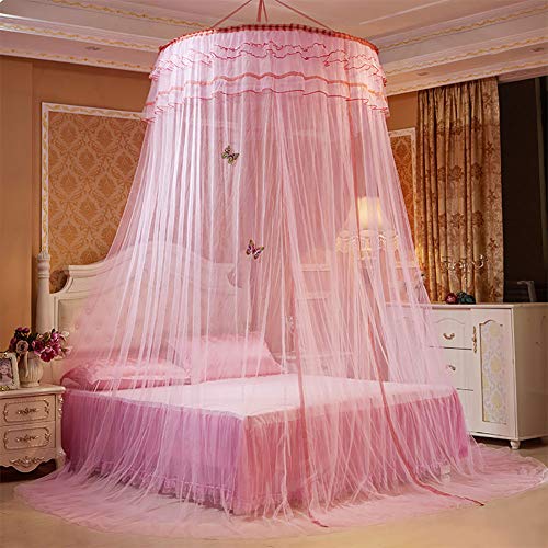Wifehelper Ademend Ronde Luifel Kant Prinses Stijl Klamboe Bed Gordijn Netting Home Slaapkamer Decor (Roze) - Image 3