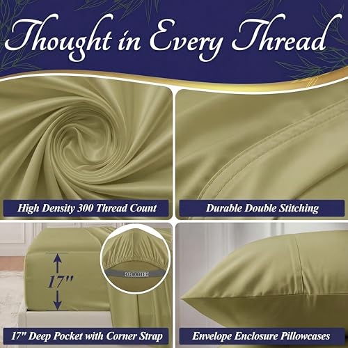 Image of DECOLURE 100% Viscose Derived from Bamboo Sheets King Size - Luxury 4 Pc Naturally Cooling Sheets, Ultra Soft Bed Set - Deep 17 inch Pockets, Durable Double Stitching, Oeko Tex Standard (Light Olive)