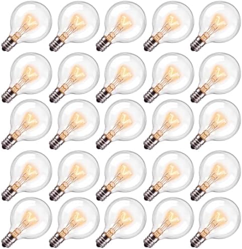 GOOTHY G40 Replacement Bulbs, 120V 5W Incandescent Light Bulbs, C7/E12 Candelabra Base, 1.5 Inch Clear Globe Replacement Light Bulbs for Outdoor String Lights Waterproof, 2200K Warm White, 25 Pack