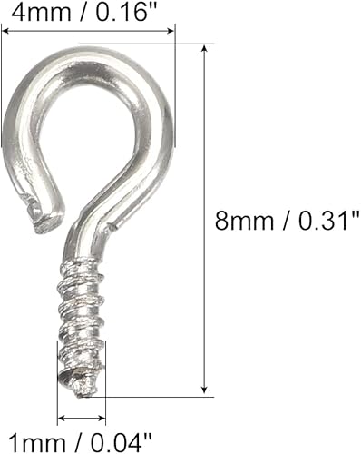 Miniatura 2 de uxcell 200 ganchos pequeños de ojo de tornillo con rosca, tornillos roscados, tornillo autorroscante de 0.31 x 0.39 pulgadas para hacer joyas,
