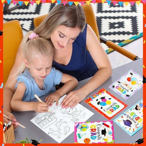 Image of Kindergarten Graduation Coloring Books - 24Pcs Congrats Grad DIY Color-in Pages Books for Kids Bulk Pre-kindergarten Activity Books Mini Coloring Book Party Favors Graduation Classroom Gifts