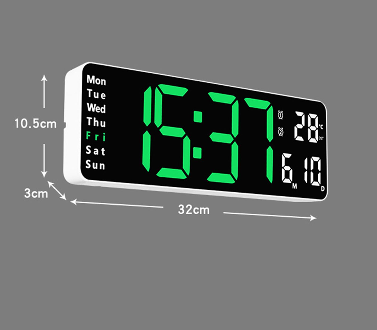 Reloj de Pared Digital Grande con Control Remoto, atenuador de Brillo automático Reloj de Pared Digital Pantalla Grande con día/Fecha/Temperatura, repetición,L