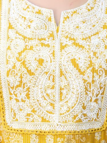Image of Pure Cotton Anarkali Kurta Set for Women with Dupatta | 3 Piece Cotton Anarkali Suit | Floral Aari Work | Flared Ethnic Wear