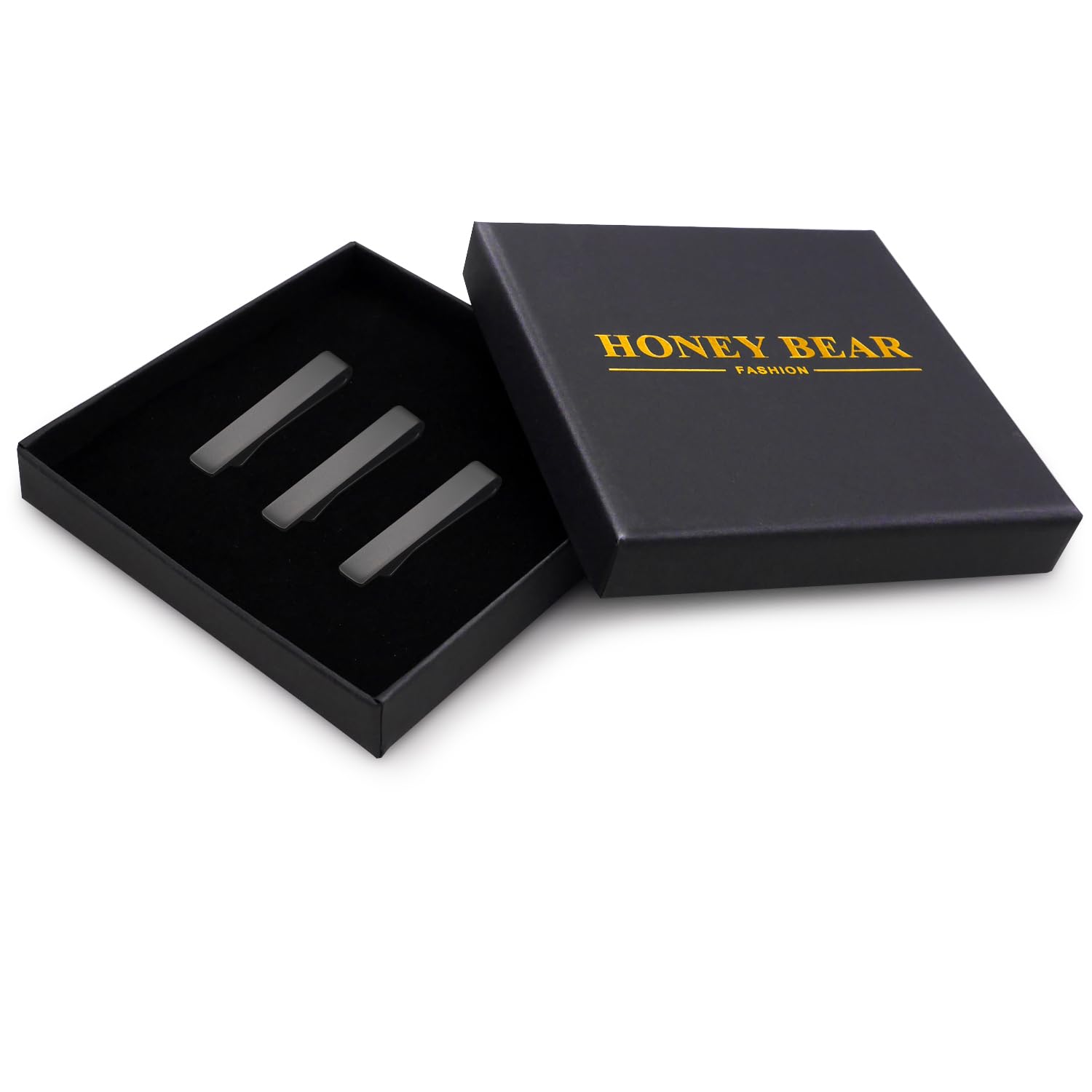 HONEY BEAR Set di 3 Sottile Fermacravatta per Uomo/ragazzi,1.57" Skinny Ferma Cravatta per Regalo di Nozze affari 4cm (Più spesso Nero opaco da 4 cm con scatola)