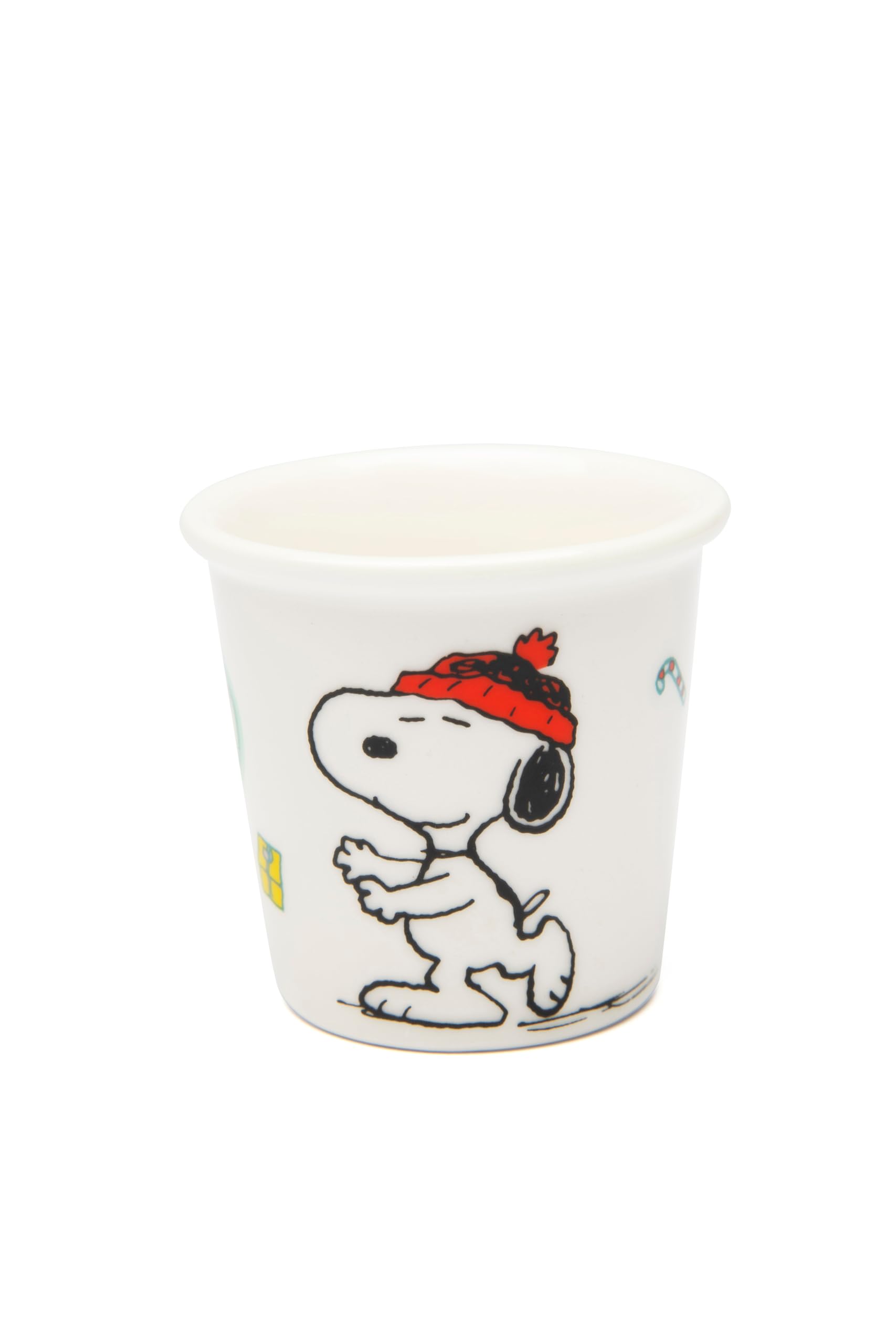 Excelsa Peanuts Shiny & Bright Set mit 6 Espresso-Bechern, Porzellan, Grün und Weiß, verziert mit Weihnachts-Snoopy, 6 x 6 x 6 cm, 90 ml