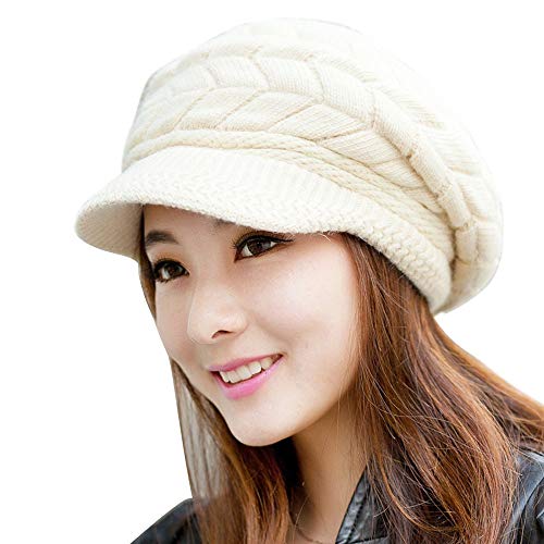 Preisvergleich Produktbild FCMKBT Damen Ballonmütze Schirmmützen Einfarbig Winter Skullies Beanies Strickmützen Faltbare Barett Mütze mit Visor