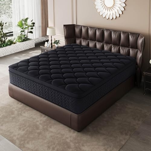 Image of Vurawq Black Premium 12 Inch King Hybrid Mattress, Fiberglass Free, Individual Pocket Coils, Cooling Memory Foam Top, Pressure Relief & Motion Isolation, Bed in a Box
