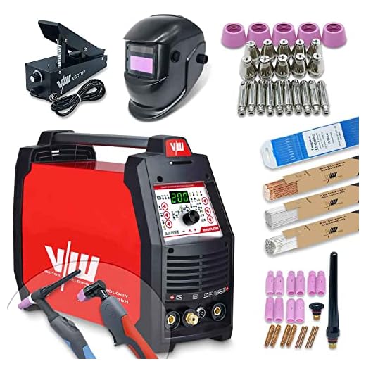Wig Svetsapparat AC DC med 200 a och elektrodsvetsfunktion 170 a och plasmaskärare 50 a | Aluminium svetsmaskin – pulsfunktion – gasfram- och påfyllningsset från Vector Welding