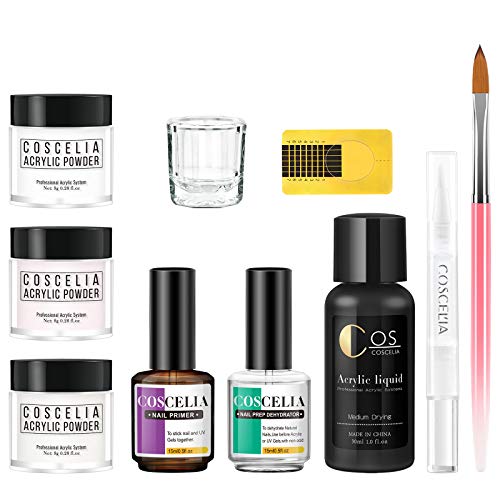 Coscelia Acrylic Nail Kit Acrylic Powder and Liquid Set with Nail Primer Nail Brush and Nail Art Tools Professional Manicure Set For Nail Extension Nail Art Starter Kit