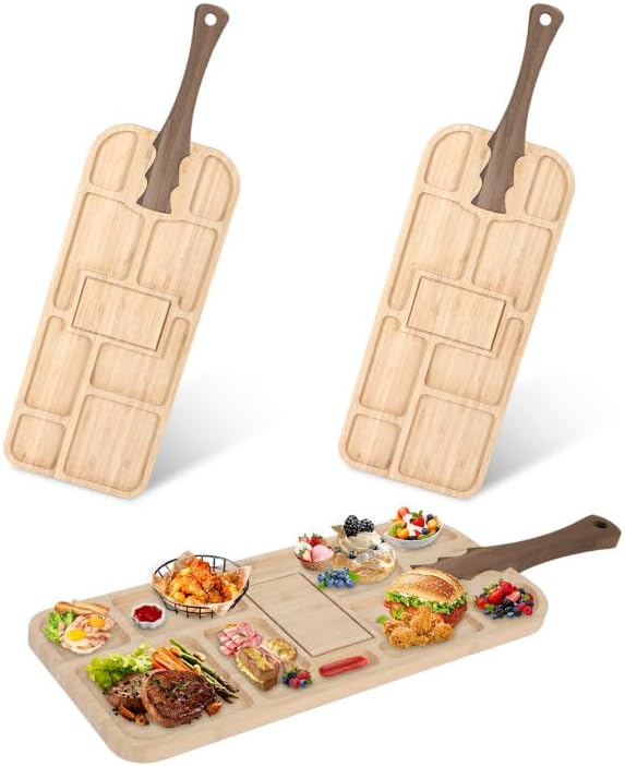 2 Pack Acacia Wood Serving Trays with Handles 27 x 8 Inches Large Wood Charcuterie Serving Board Cheese Platter Cookie Appetizer Plates for Snack Food Meat Housewarming Wedding Party Supplies