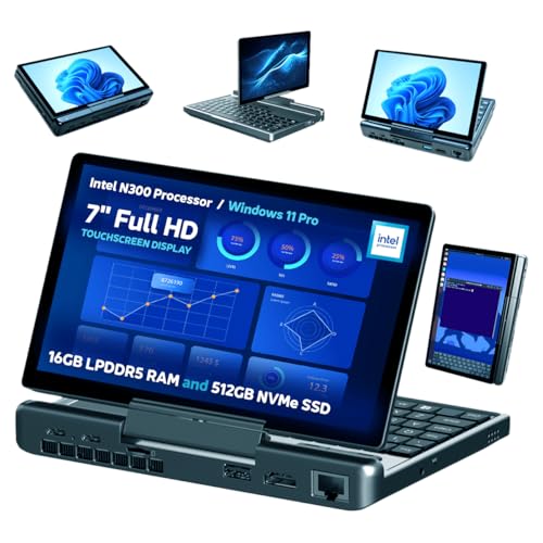 GPD MicroPC 2 | Portable Mini Laptop with 7' 1080P Display | with Intel Processor N300, UHD Graphics; 16GB LPDDR5, 512GB NVMe SSD; 2.5G Ethernet, USB-C, HDMI 2.1, Wi-Fi 6, BT 5.2