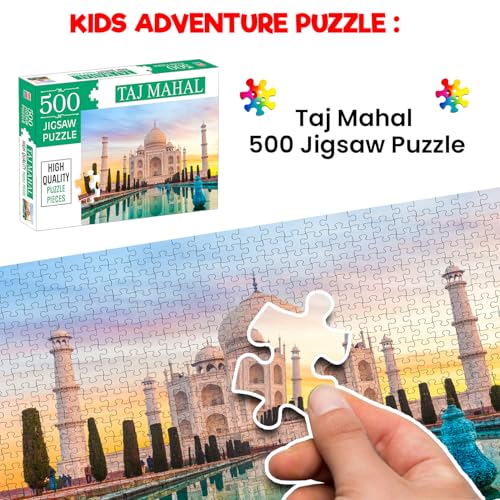 Image of Taj Mahal 500-Piece Jigsaw Puzzles for Kids and Childrens Realistic Illustration Brain Booster Gifts, Fun and Creative Game - Ages 9+ (500 Pcs)