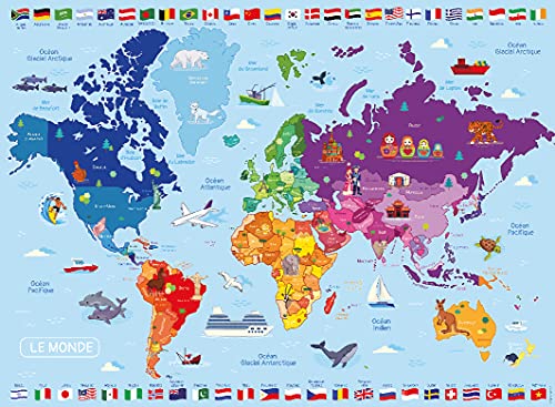 Nathan - Puzzle Enfant - 250 pièces - Carte du monde - Filles ou garçons dès 8 ans - Puzzle de qualité supérieure - Carton épais et résistant - Cartographie - 86883
