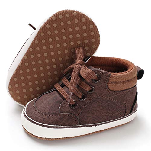 ENERCAKE Baby Boys Girls High-Top Sneakers Anti-Slip Soft Sole Infant Newborn First Walker Crib Shoes 0-18 Months(12-18 Months Toddler, E/Brown)