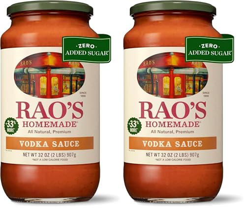 Image of Rao's Homemade Vodka Sauce, 32 oz, Creamy Tomato Sauce, Carb Conscious, Keto Friendly, All Natural, Premium Quality, With Parmigiano Reggiano and Pecorino Romano Cheeses & Vodka (Pack of 2)