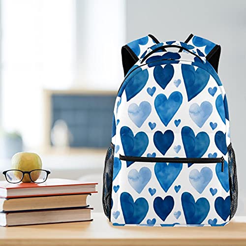 Sac à dos campus anti fuite eau motif aquarelle coeurs bleus - 6