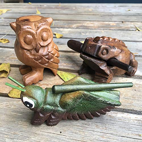 Cozinest Wooden Percussion Frog, Cricket and Owl Set 3 Musical Instrument Products From Thailand Home Office Decoration Nice Gift (Small) - Thumbnail 2