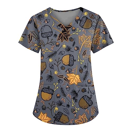 OIOLOYJM Printed Scrub Tops Women V Neck Short Sleeve Plus Size Scrubs for Womens Nursing Uniforms Shirts with Pockets